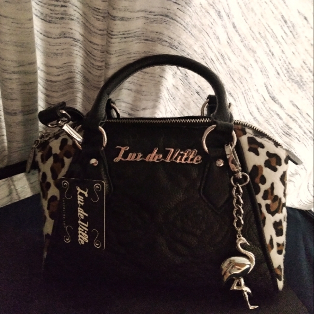 Leopard  Print and  Black leather purse